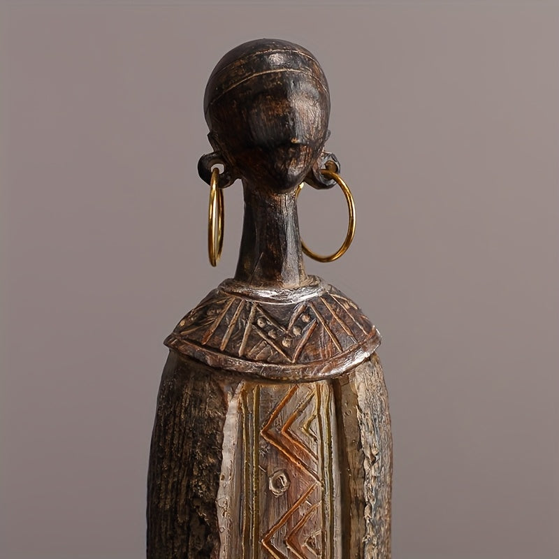 Scultura Tribale Africana di 36,5 cm Resina Effetto Legno Intagliato a Mano