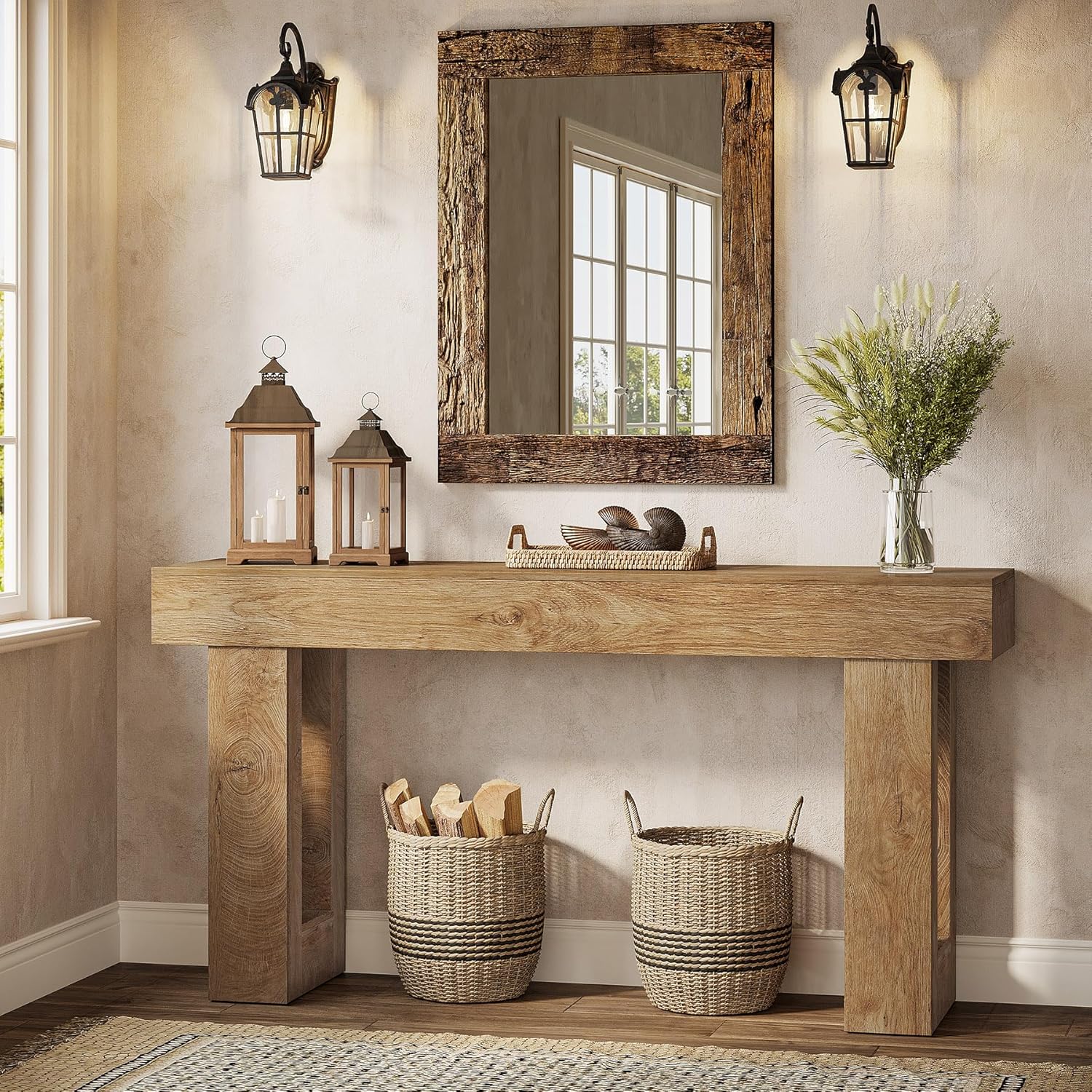 Console Legno Naturale 160cm - Tavolo Ingresso Design Contemporaneo Rovere Chiaro