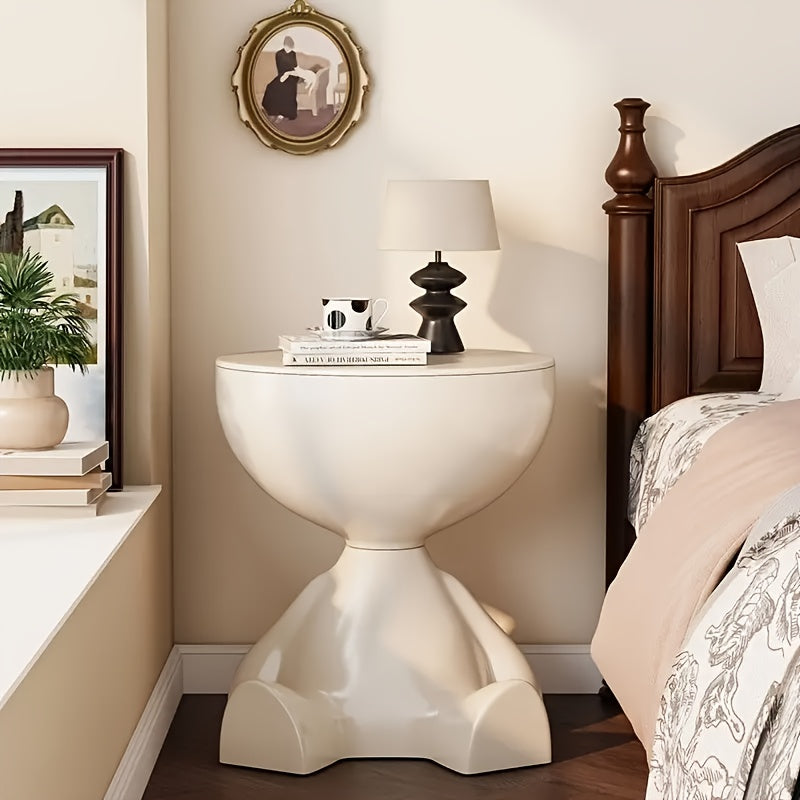 White Sculptural Side Table 41cm - Modern Design with Geometric Base for Living Room and Bedroom
