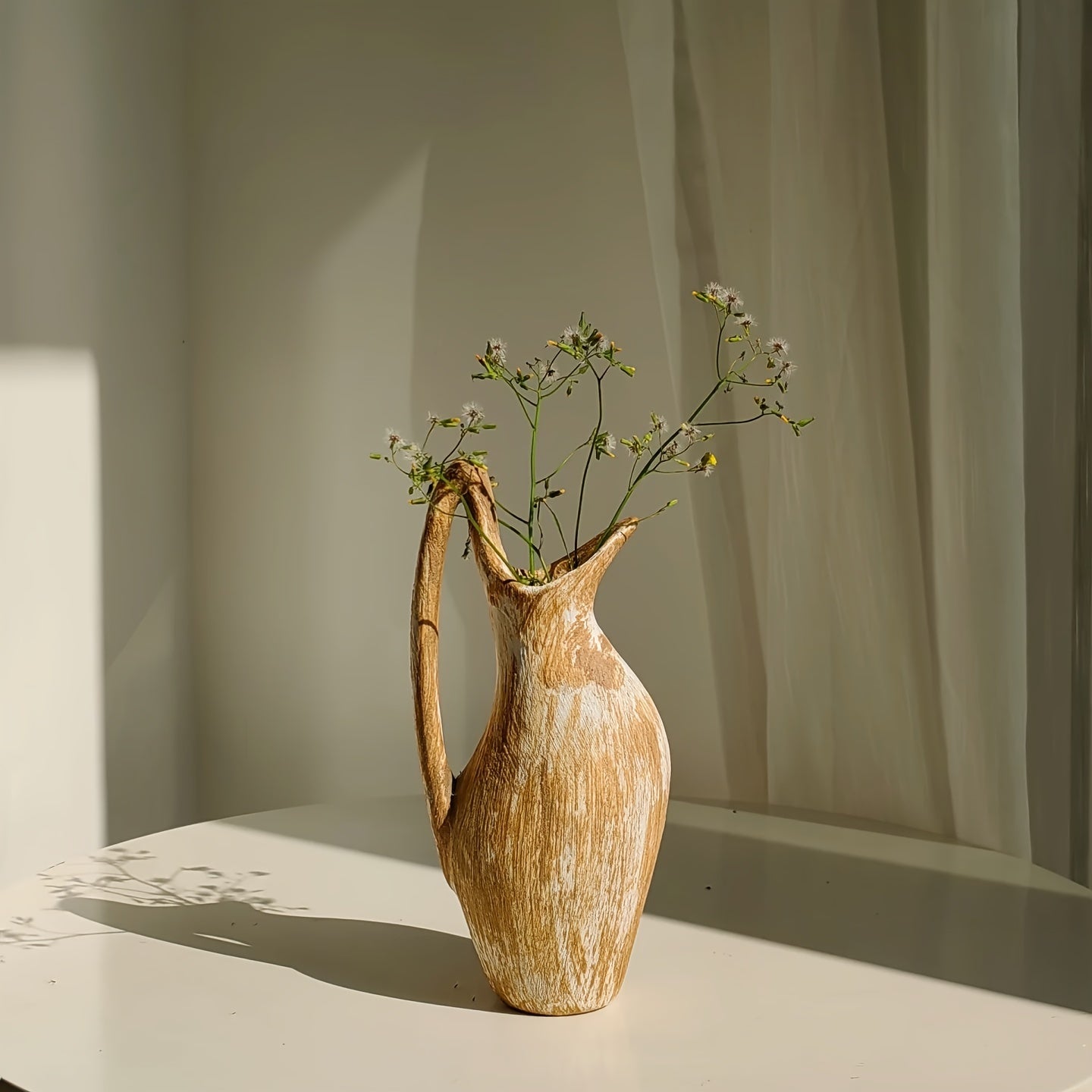 Vaso in Ceramica Effetto Legno SYLVA - Design Country Cottage con Manico Decorativo 24cm