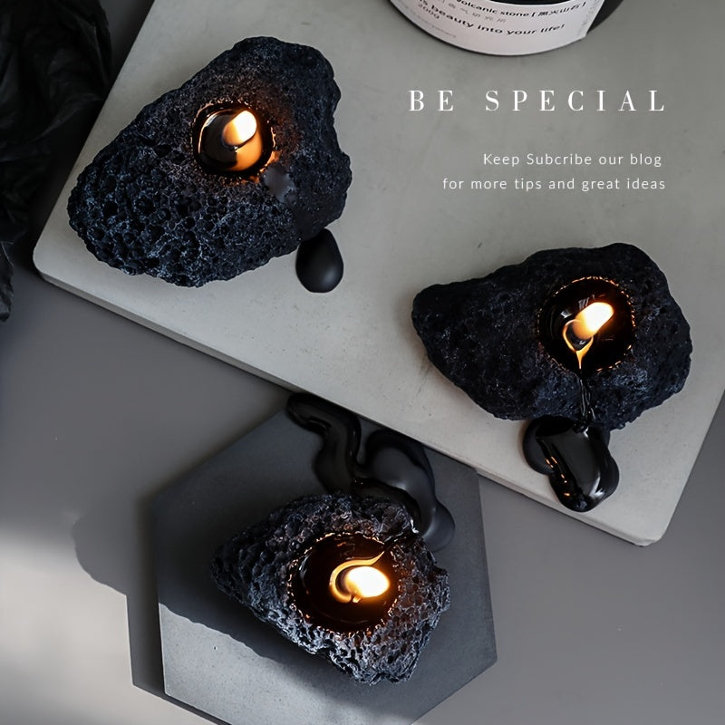 Set of 3 ASTRUM Meteorite Candles - Scented Soy Wax with Volcanic Stone Effect Containers
