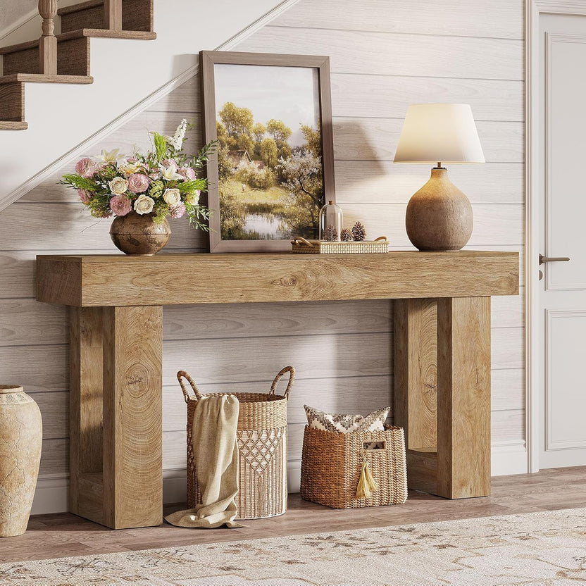 Console Legno Naturale 160cm - Tavolo Ingresso Design Contemporaneo Rovere Chiaro