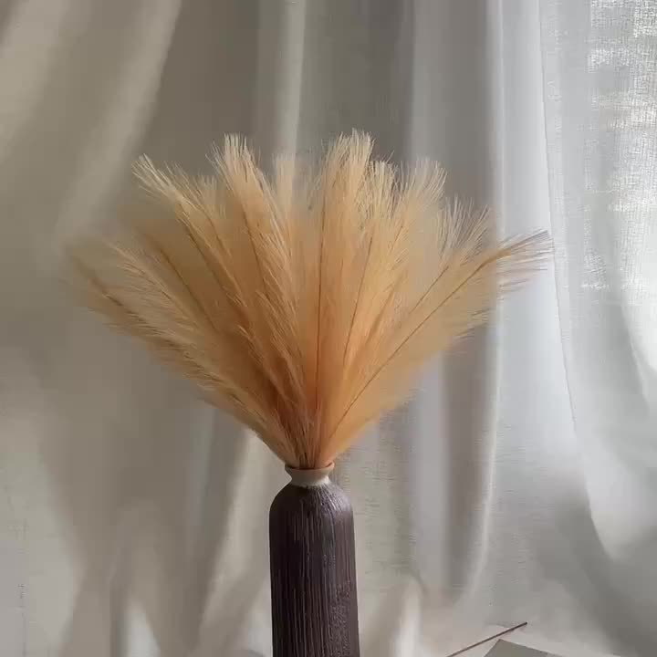 Decorative Pampas Grass Set 6 Pieces - Natural Beige Fluffy Plumes for Vases and Boho Chic Decor