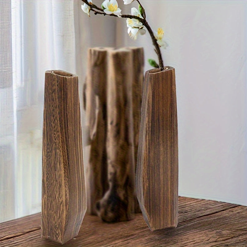 Vaso in Legno Rettangolare 29.5cm Stile Morandi - Design Minimalista Nordico Beige Naturale - Vaso Decorativo da Tavolo per Fiori Secchi e Rami