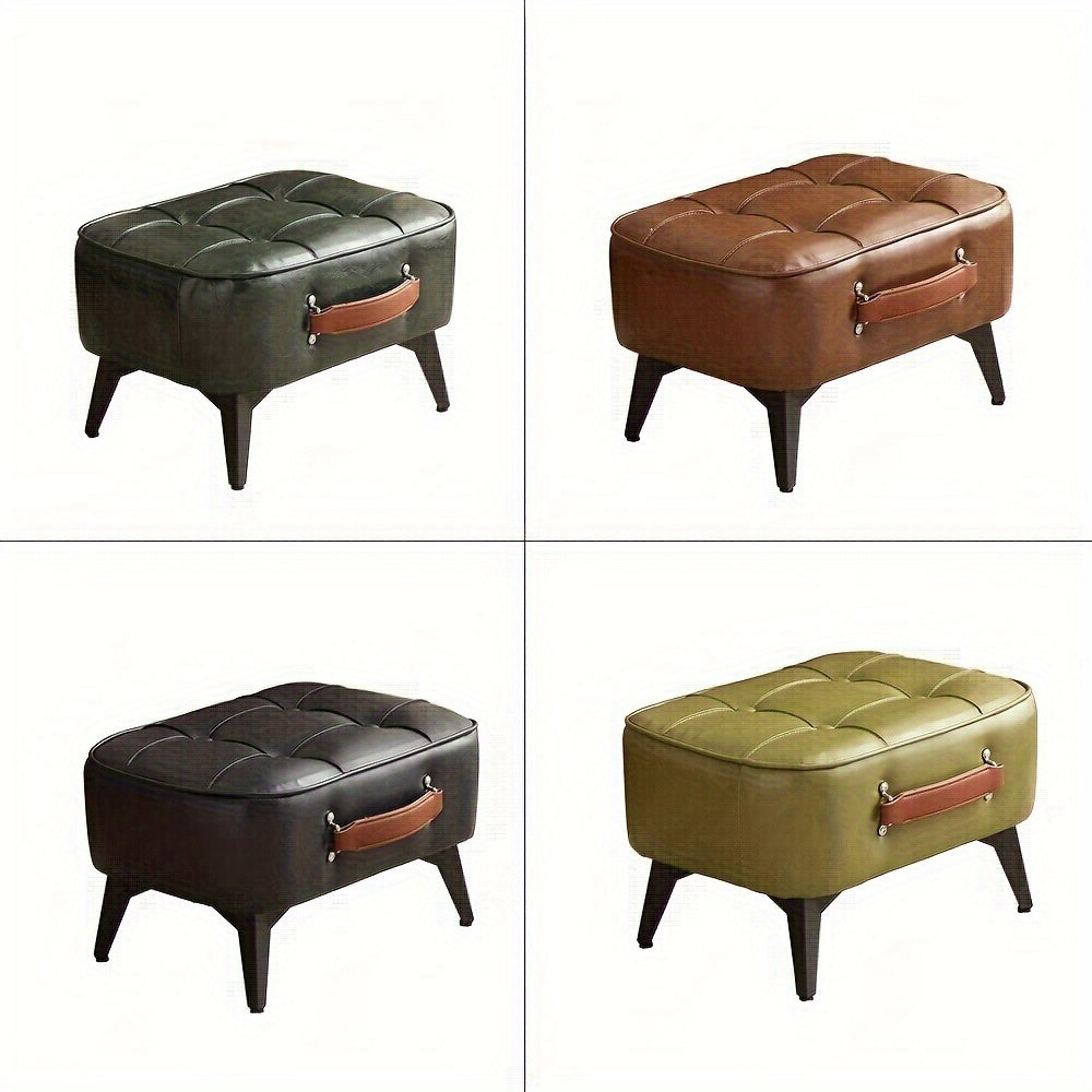 Poggiapiedi Imbottito in Ecopelle - Design Contemporaneo con Struttura in Legno per Soggiorno, Ingresso e Studio