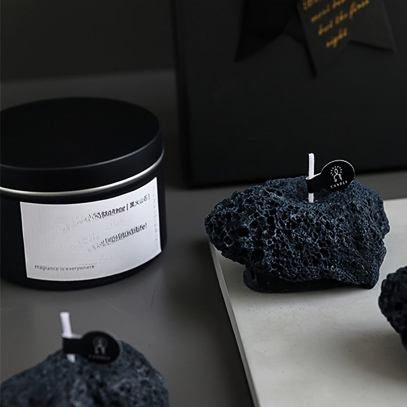 Set of 3 ASTRUM Meteorite Candles - Scented Soy Wax with Volcanic Stone Effect Containers