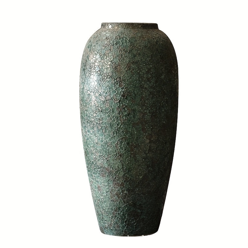 Vintage Handmade Green Ceramic Vase with Craquelure Effect