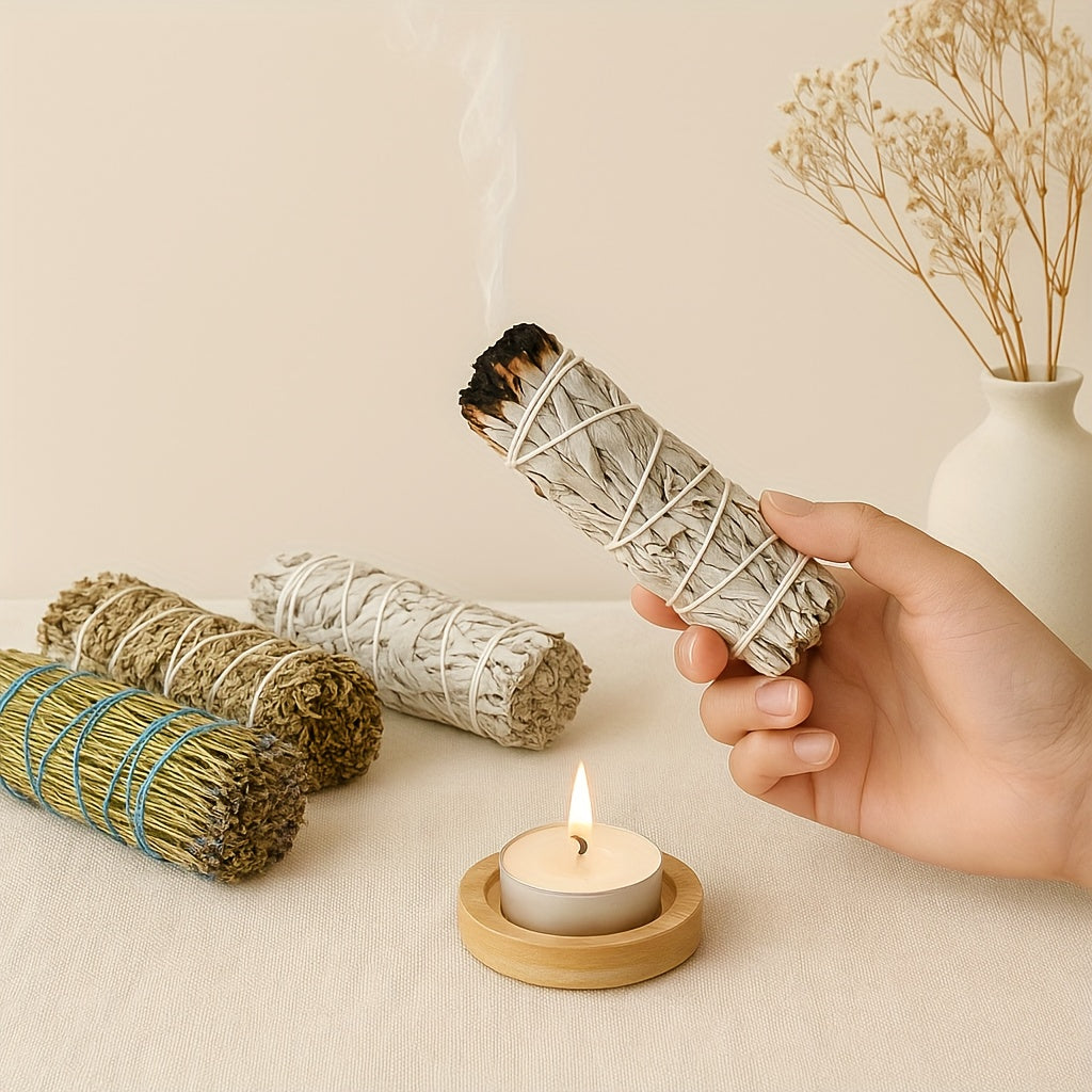 Kit Incenso Profumatore 6 Bastoncini Salvia Bianca Rosmarino Artemisia Decorazione Casa