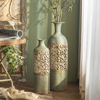 Vintage Cast Iron Floor Vase 52-67cm Pierced Floral Motif - Rustic Shabby Chic Design for Living Room - Elegant Decoration for Dried and Artificial Flowers