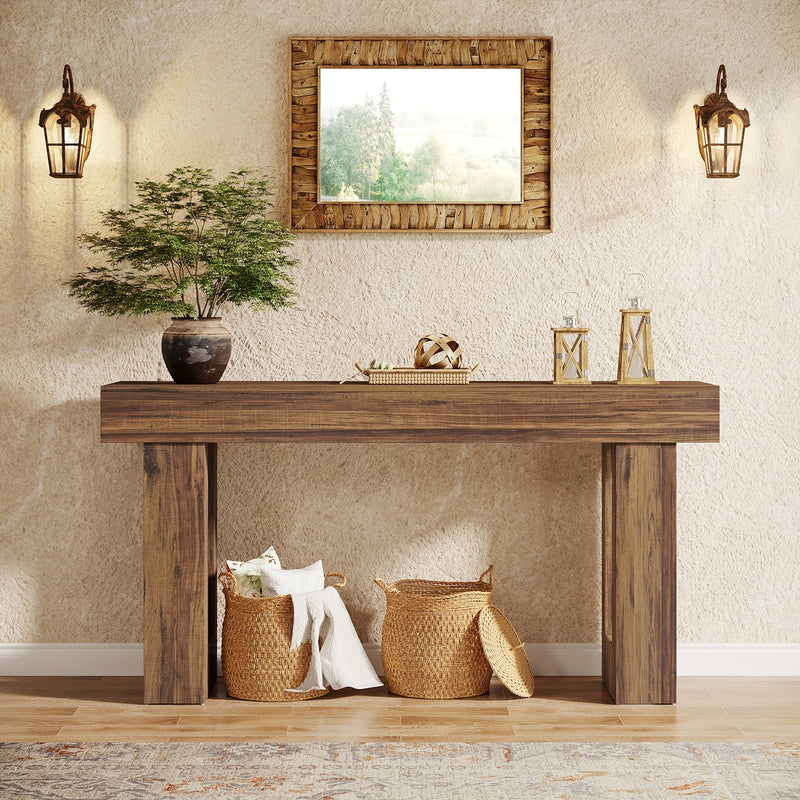 Oak Console Table 160cm - Contemporary Design Natural Brown Entryway Table