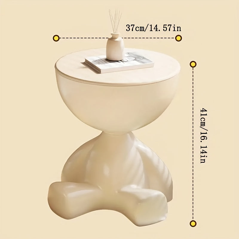 White Sculptural Side Table 41cm - Modern Design with Geometric Base for Living Room and Bedroom