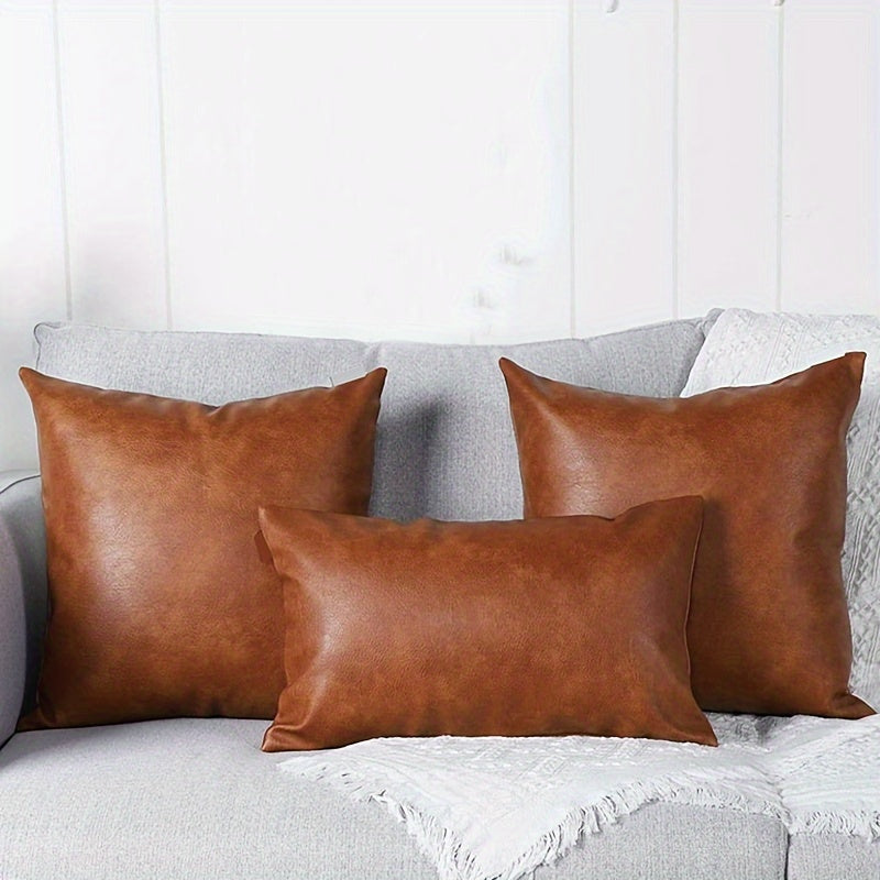 Copricuscino Ecopelle Marrone Cognac Effetto Vintage con Zip