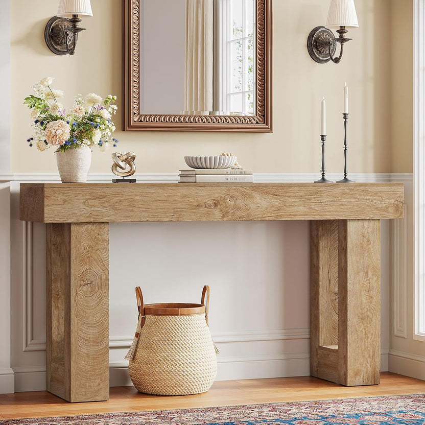 Console Legno Naturale 160cm - Tavolo Ingresso Design Contemporaneo Rovere Chiaro
