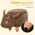 Pouf Contenitore Mucca con Stoccaggio Ecopelle Vintage Gambe Legno