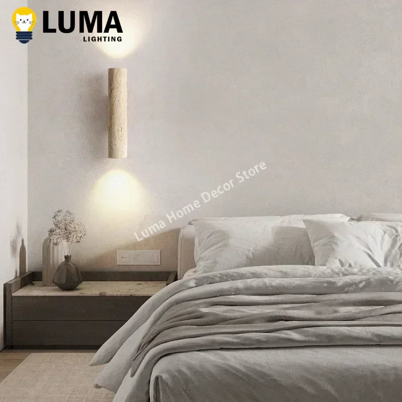 Lampada da Parete Cilindrica in Pietra Travertino - Design Moderno LED