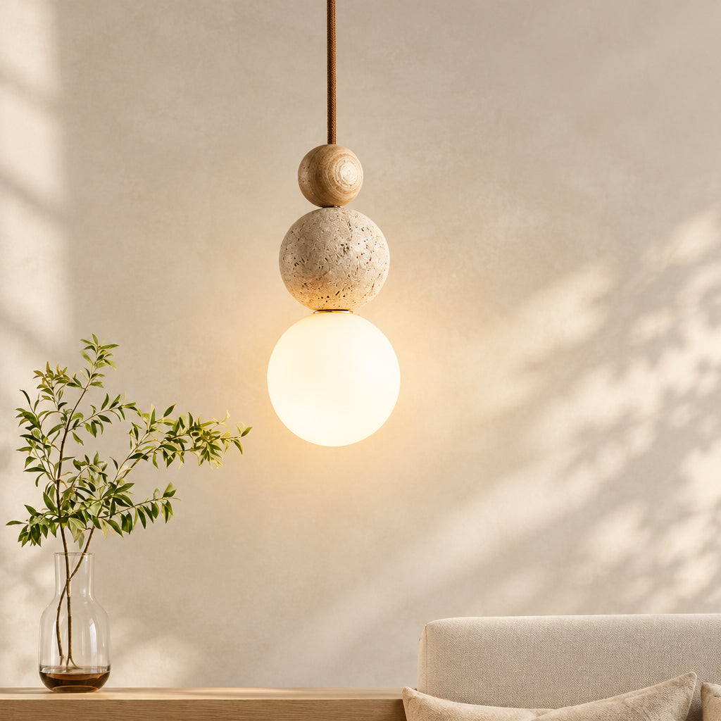SOLEN Travertine and Wood Pendant Light — additional product view 3