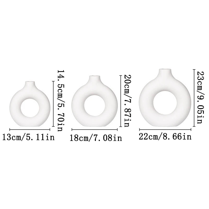 Vaso Decorativo Bianco Design Nordico con Foro Centrale Scultoreo