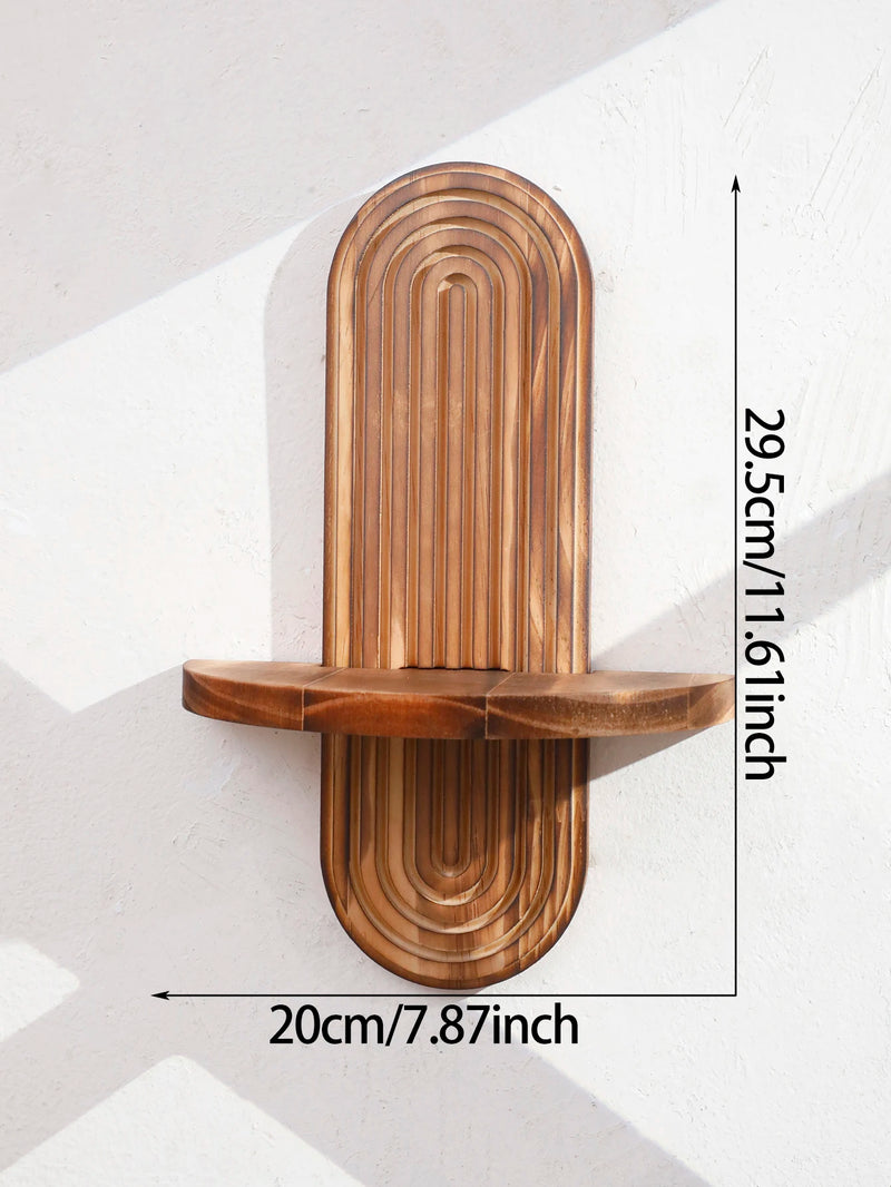 Natural Wood Wall Shelf Geometric Boho Design