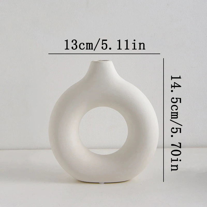Vaso Decorativo Bianco Design Nordico con Foro Centrale Scultoreo