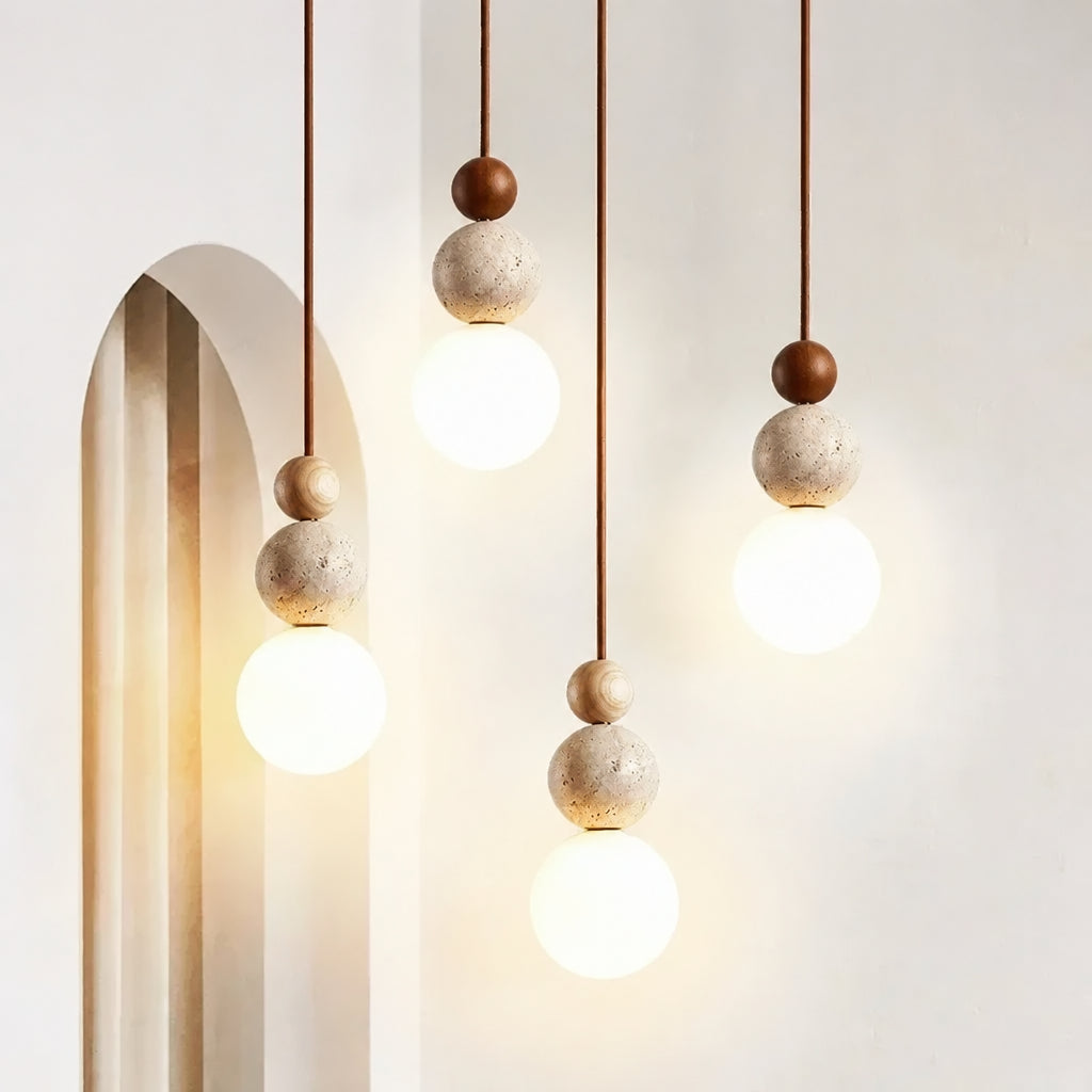 SOLEN Travertine and Wood Pendant Light