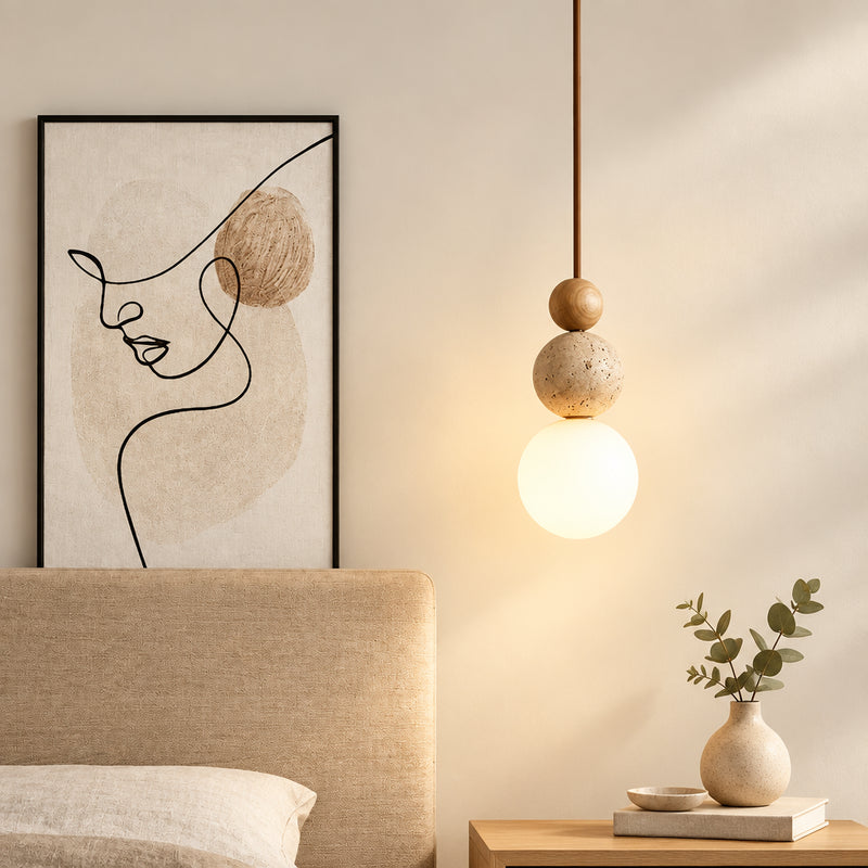 SOLEN Travertine and Wood Pendant Light — additional product view 4