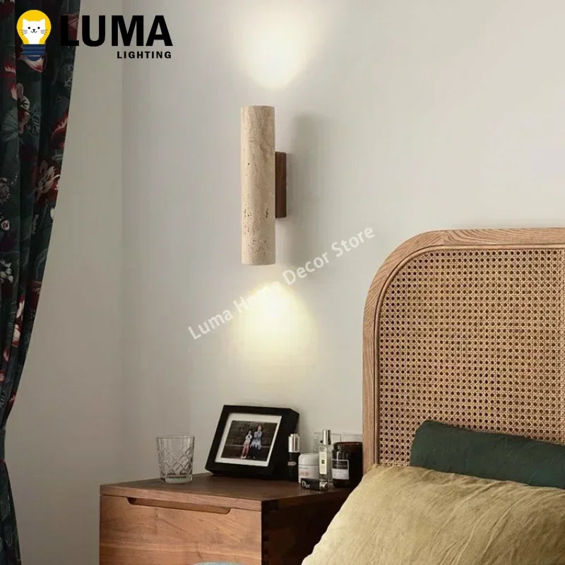 Lampada da Parete Cilindrica in Pietra Travertino - Design Moderno LED
