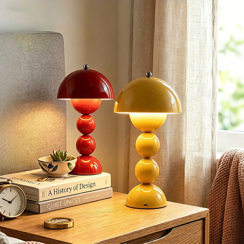 FIORA sculptural LED table lamp with domed shade and spherical details
