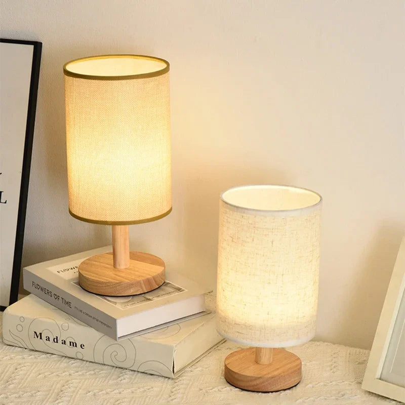 SENNA wood and fabric USB bedside table lamp