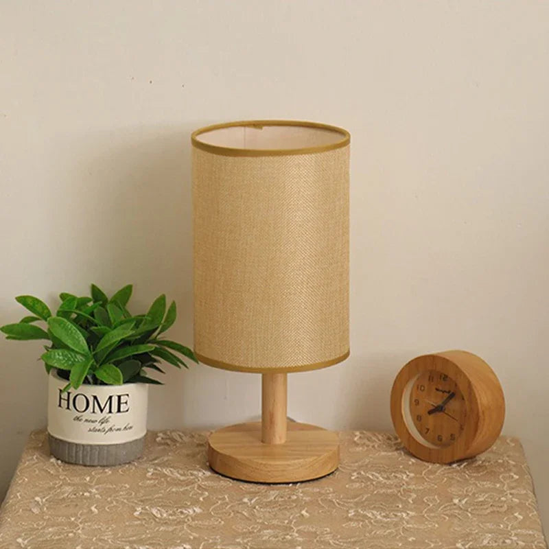 SENNA wood and fabric USB bedside table lamp — alternate product view 5