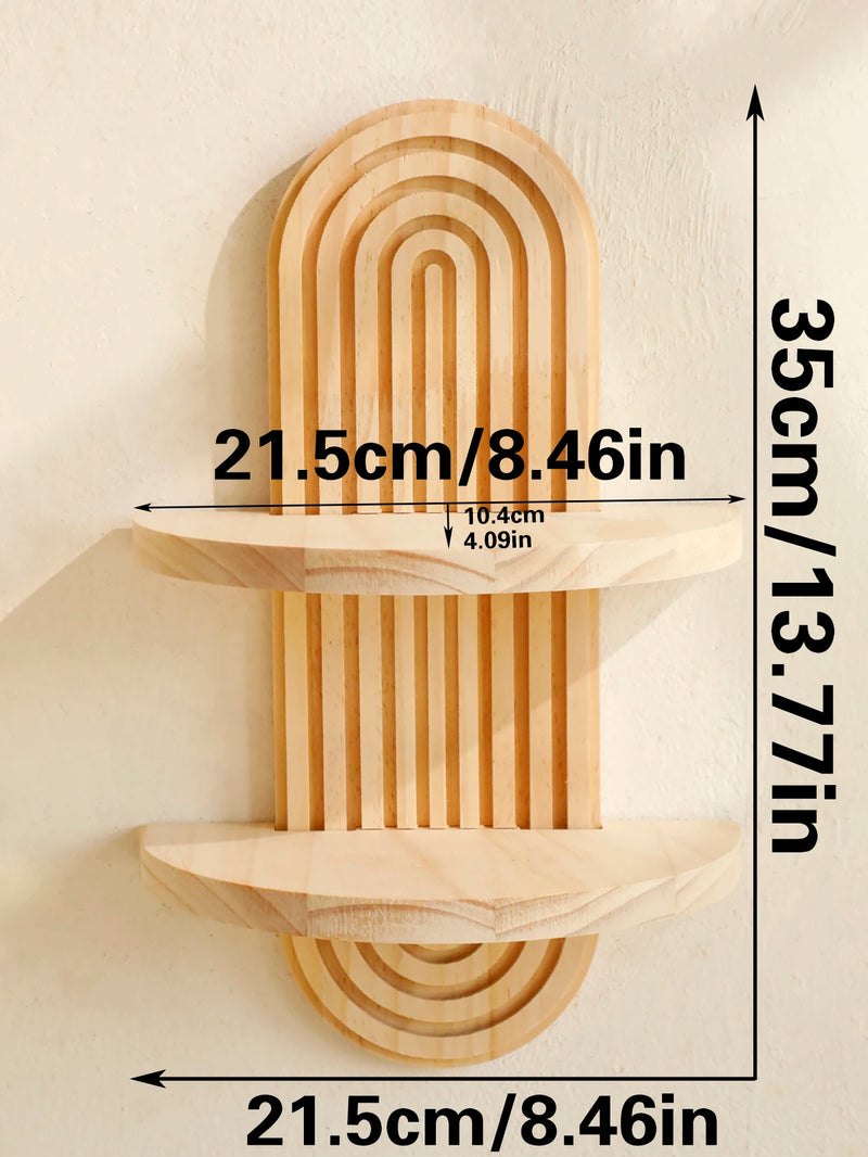 Natural Wood Wall Shelf Geometric Boho Design