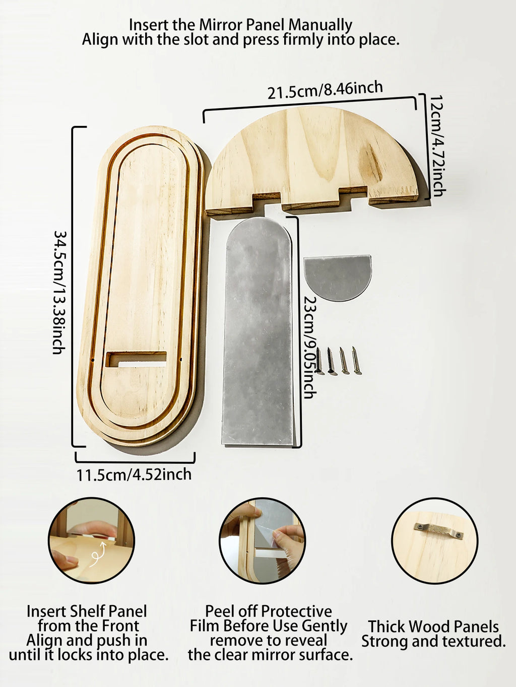 Mensola da Parete in Legno con Specchio Integrato Design Arco Boho