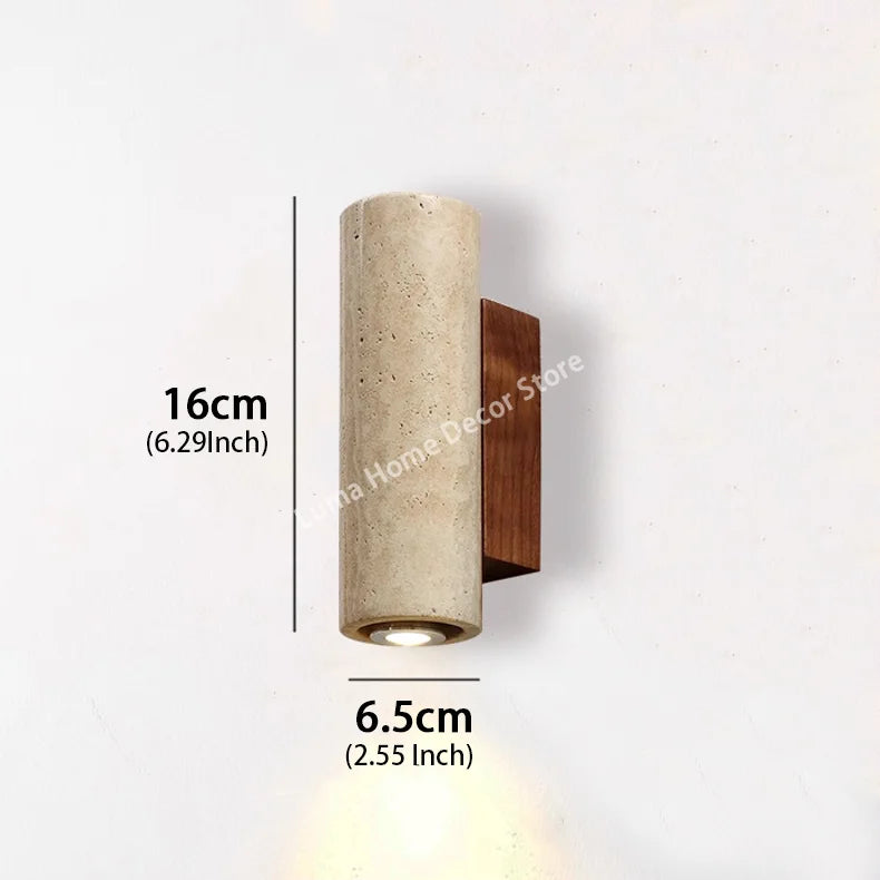 Lampada da Parete Cilindrica in Pietra Travertino - Design Moderno LED