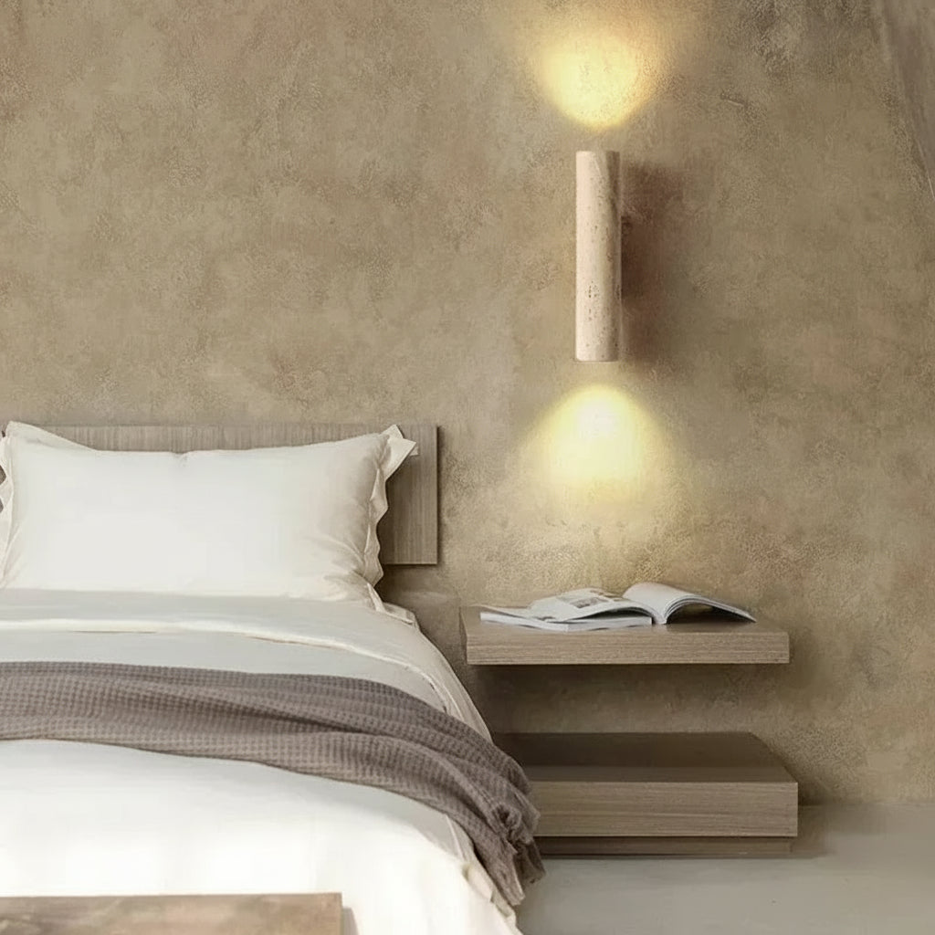 Lampada da Parete Cilindrica in Pietra Travertino - Design Moderno LED