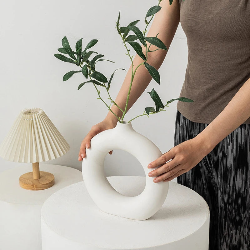White Decorative Nordic Design Vase with Central Sculptural Hole