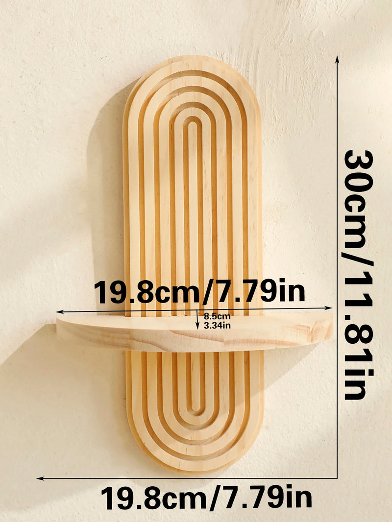 Natural Wood Wall Shelf Geometric Boho Design