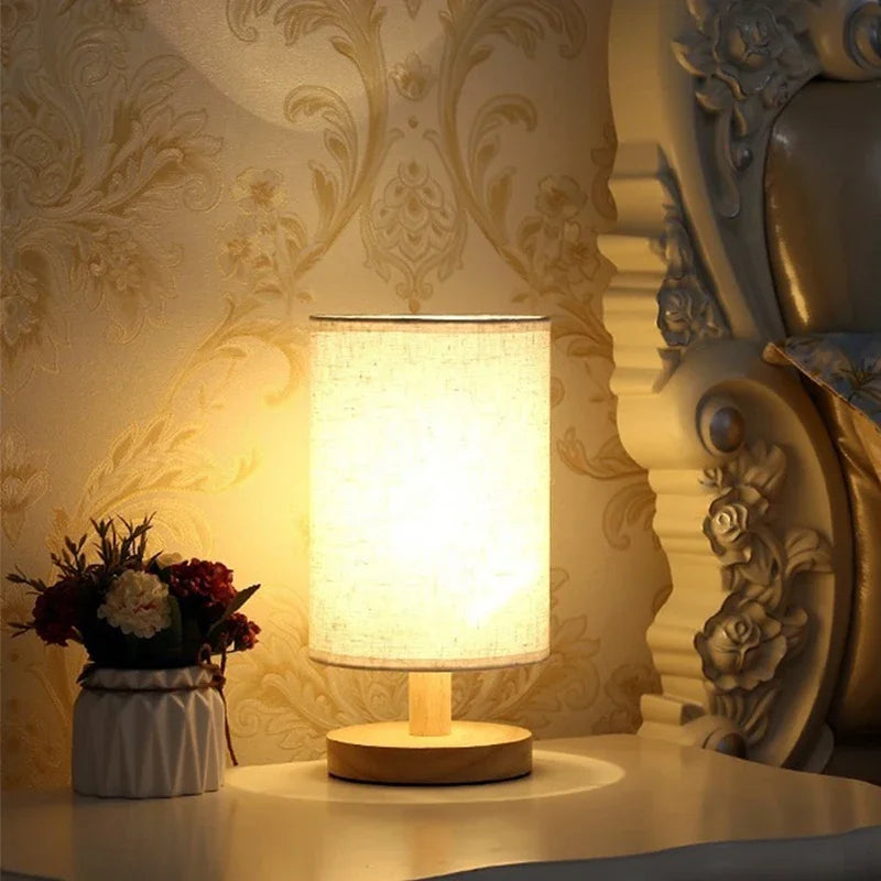 SENNA wood and fabric USB bedside table lamp — alternate product view 3
