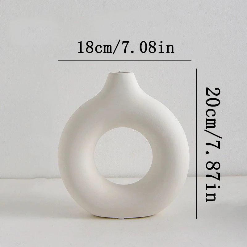 Vaso Decorativo Bianco Design Nordico con Foro Centrale Scultoreo