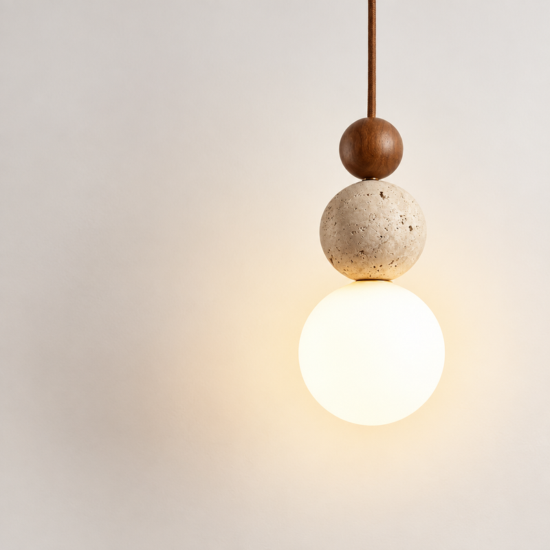 SOLEN Travertine and Wood Pendant Light — additional product view 2