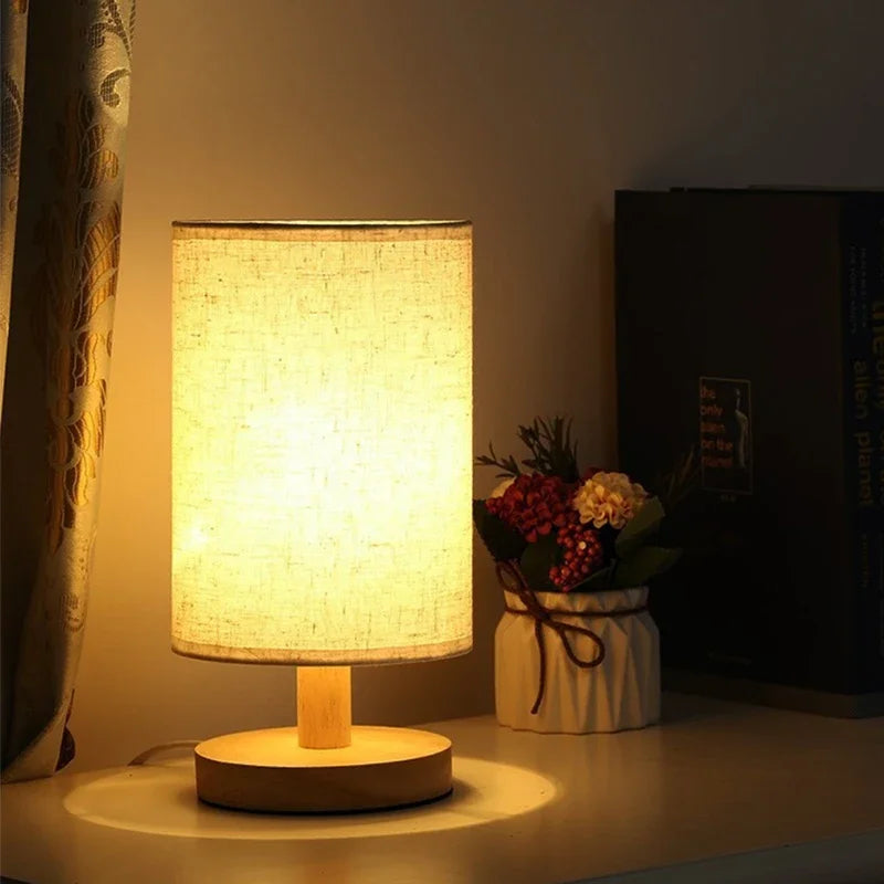 SENNA wood and fabric USB bedside table lamp — alternate product view 2