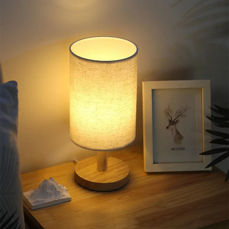SENNA wood and fabric USB bedside table lamp — alternate product view 4