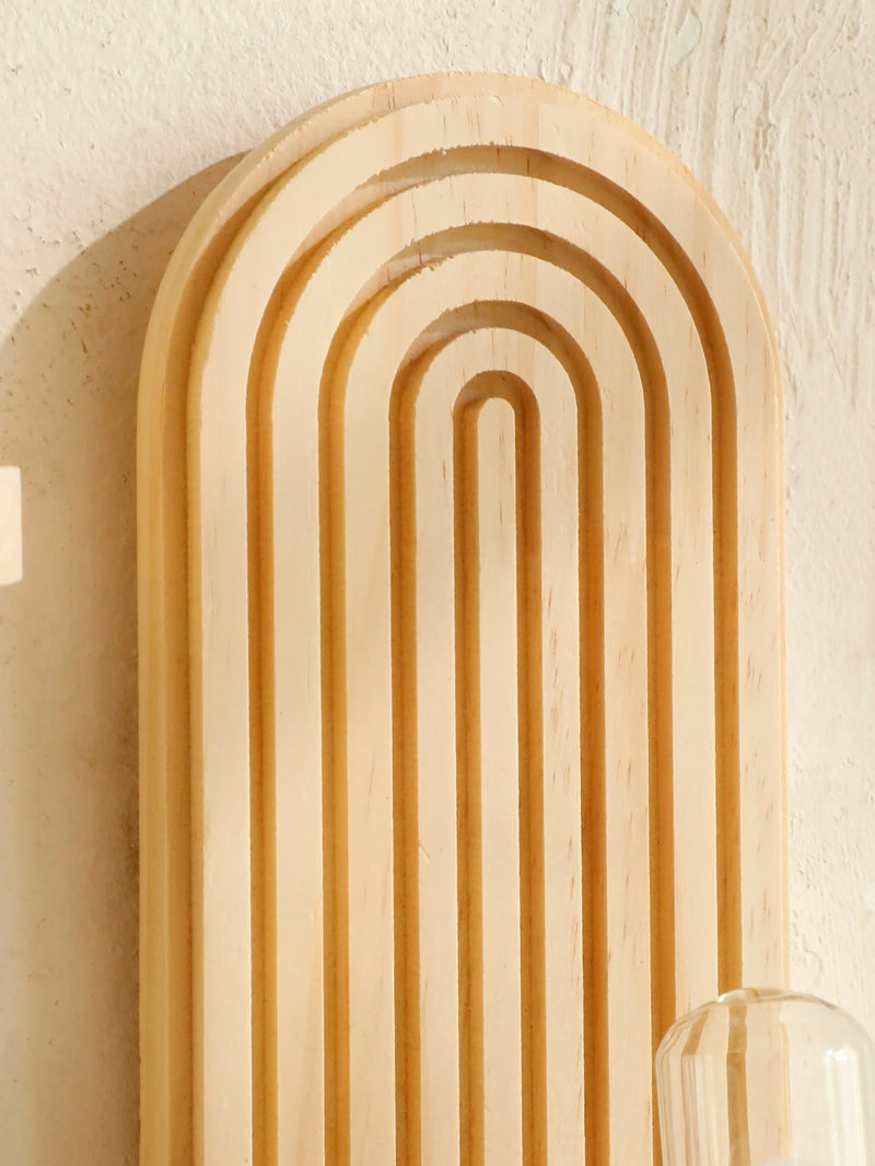 Natural Wood Wall Shelf Geometric Boho Design