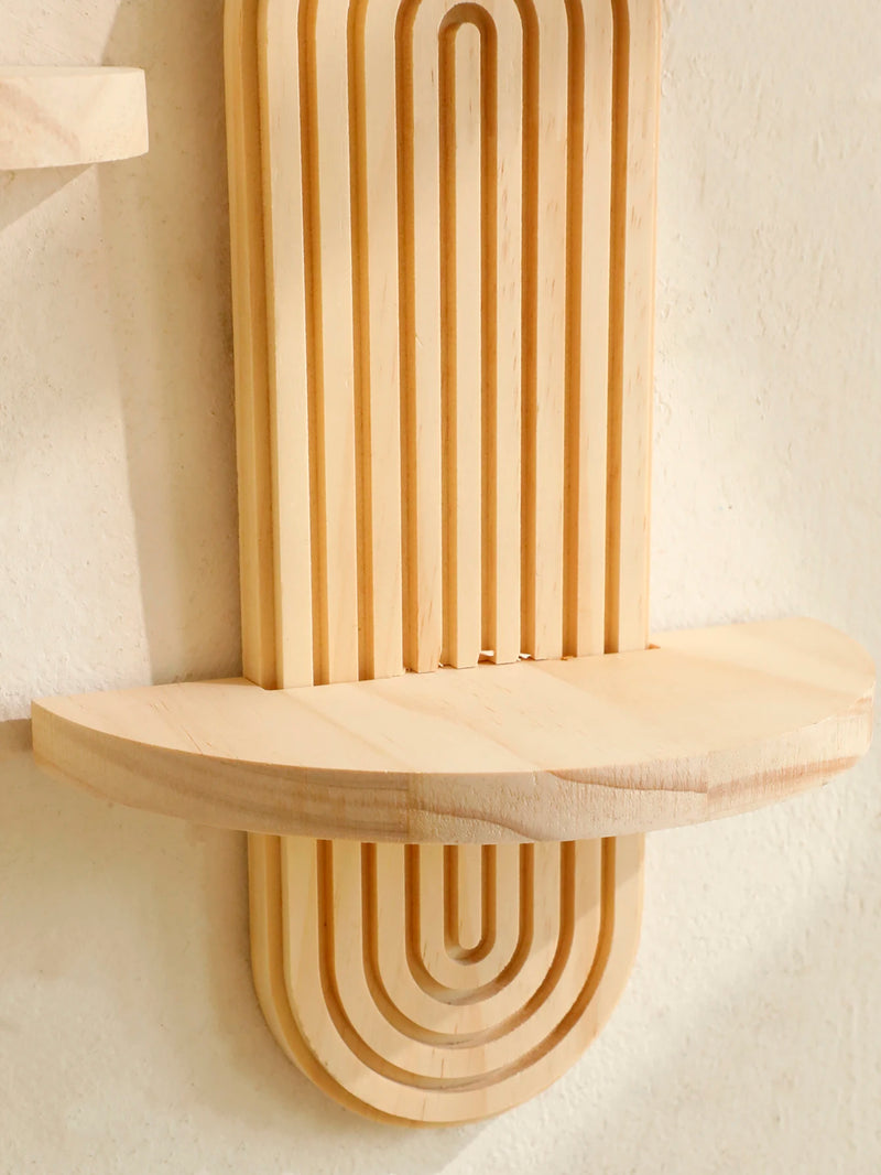 Natural Wood Wall Shelf Geometric Boho Design