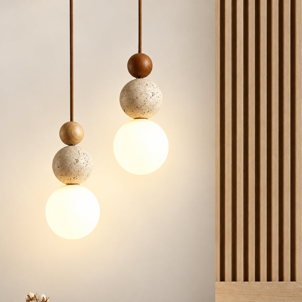 SOLEN Travertine and Wood Pendant Light — additional product view 5