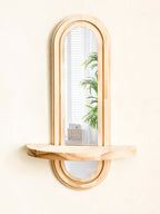 Mensola da Parete in Legno con Specchio Integrato Design Arco Boho