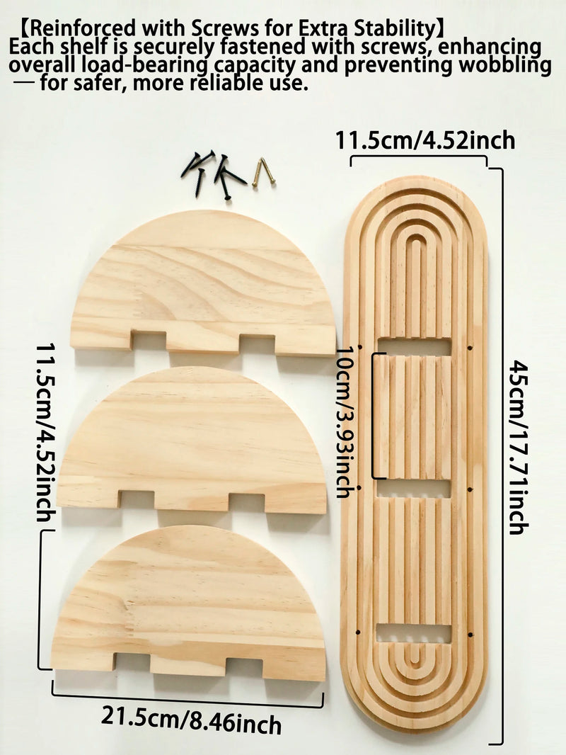 Natural Wood Wall Shelf Geometric Boho Design