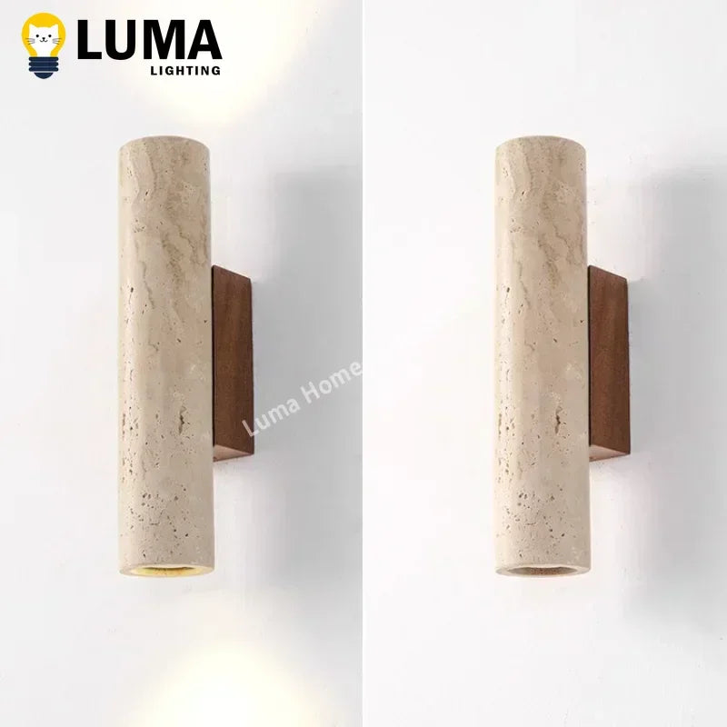 Lampada da Parete Cilindrica in Pietra Travertino - Design Moderno LED