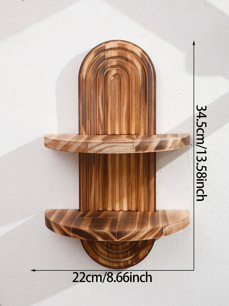 Natural Wood Wall Shelf Geometric Boho Design