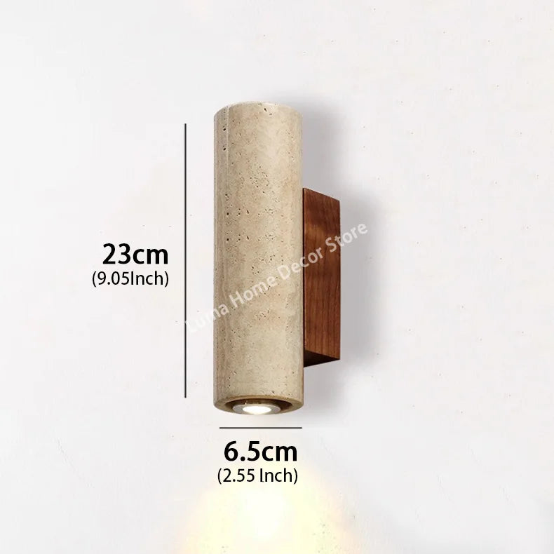 Lampada da Parete Cilindrica in Pietra Travertino - Design Moderno LED