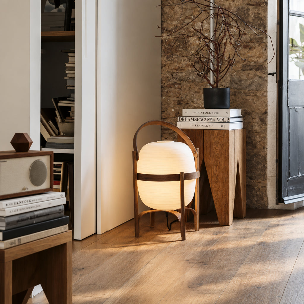 ELVA Wood and Frosted Glass Floor Lamp