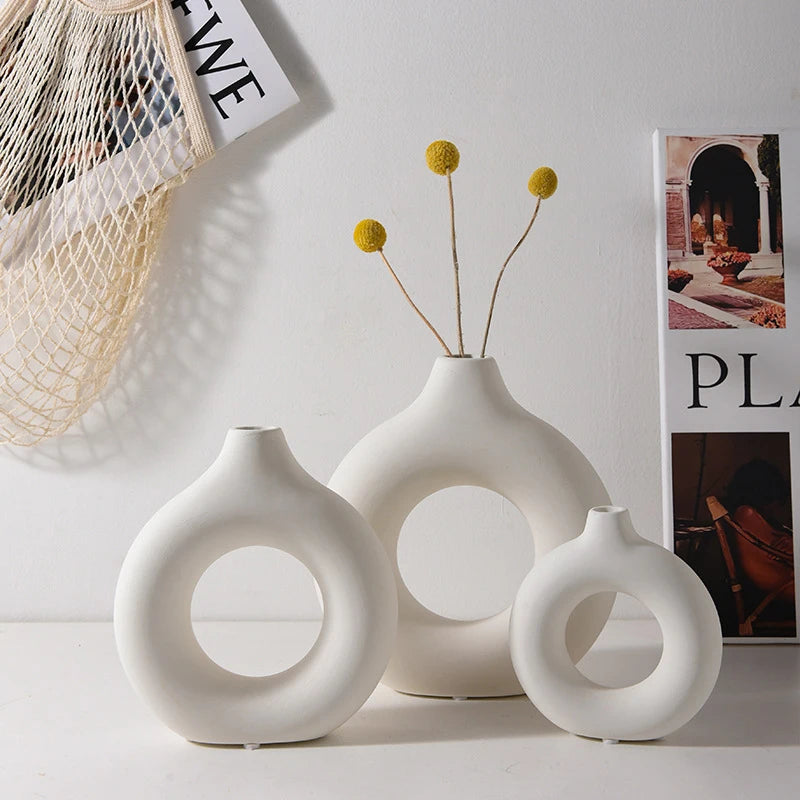 White Decorative Nordic Design Vase with Central Sculptural Hole
